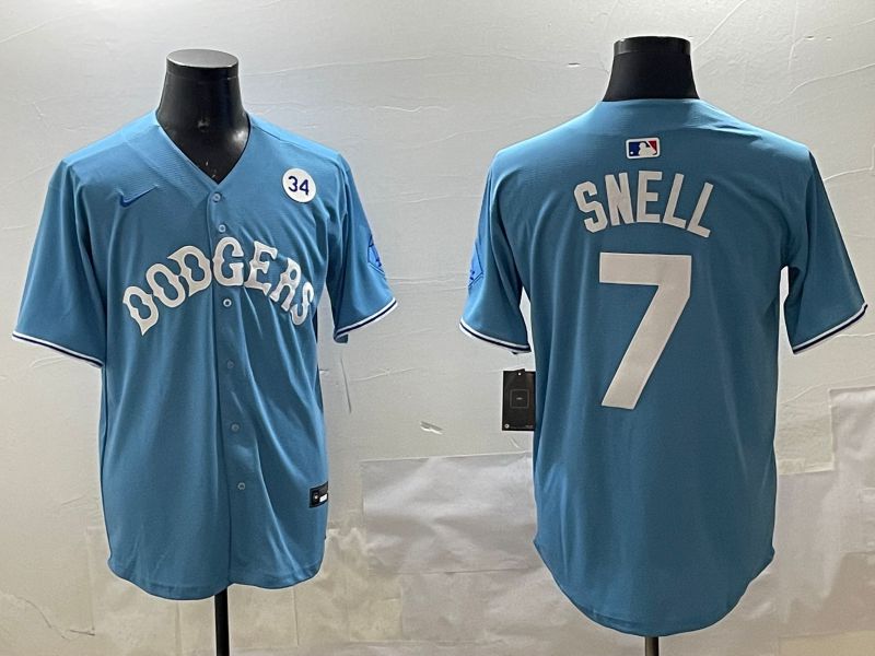 Men Los Angeles Dodgers 7 Snell Light Blue Joint Name 2025 Nike MLB Jersey style 7